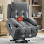 Power Lift Recliner Chair with Heat and Massage | Electric Recliner Sofa, Side Pocket & USB Charge Port, Grey Recliner Chairs for Adults, Easy Remote Control