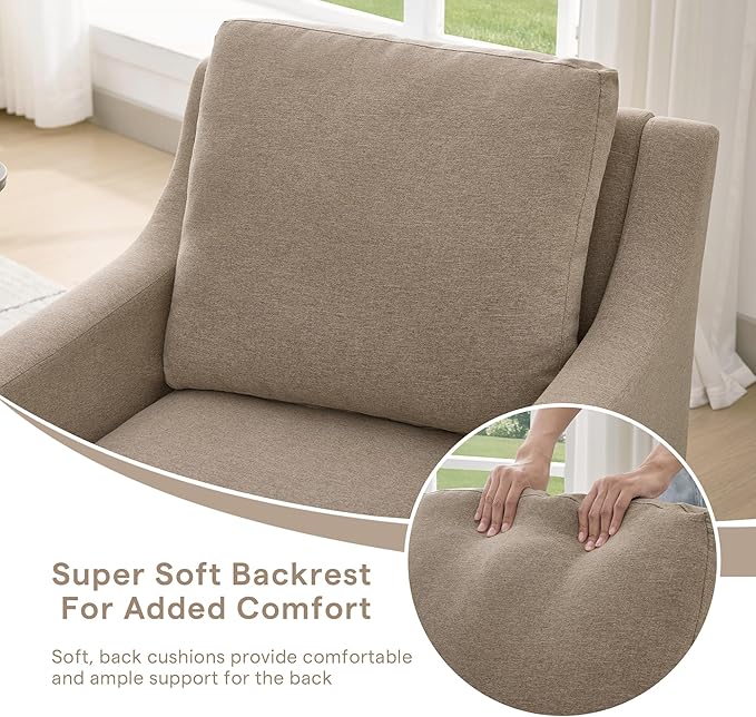 Rolled Dining Chair with Casters, Upholstered Modern Swivel Armchair with Wheels for Kitchen (1, Fabric Camel)