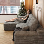 Eafurn Oversized L-Shaped Modular Sectional Sofa with Chaise, Fluffy Corduroy Upholstered Boneless Couch with Deep Seat, Minimalist Flexible Combination for Living Room | Breathable material, Full Foam, Anti-slip