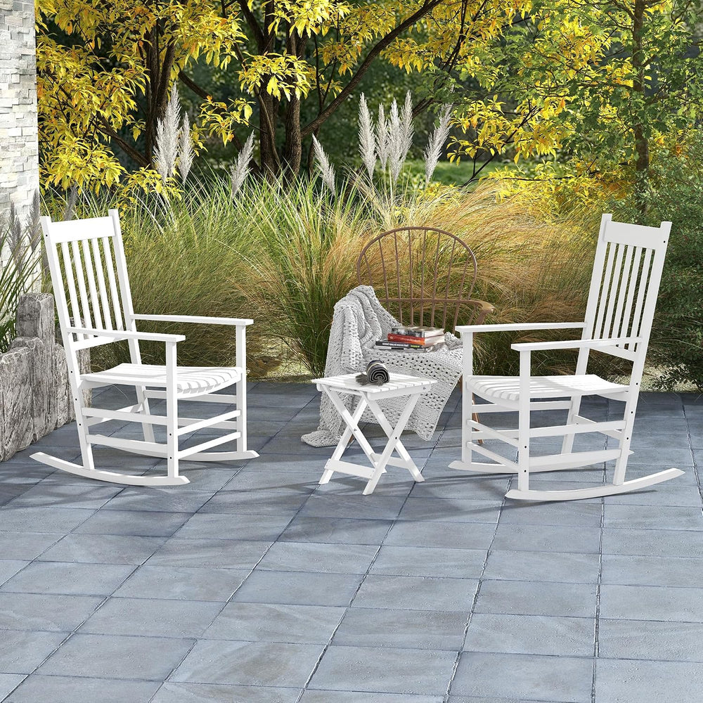 Outsunny Outdoor Rocking Chair Set of 2 with Side Table, Patio Wooden Rocking...