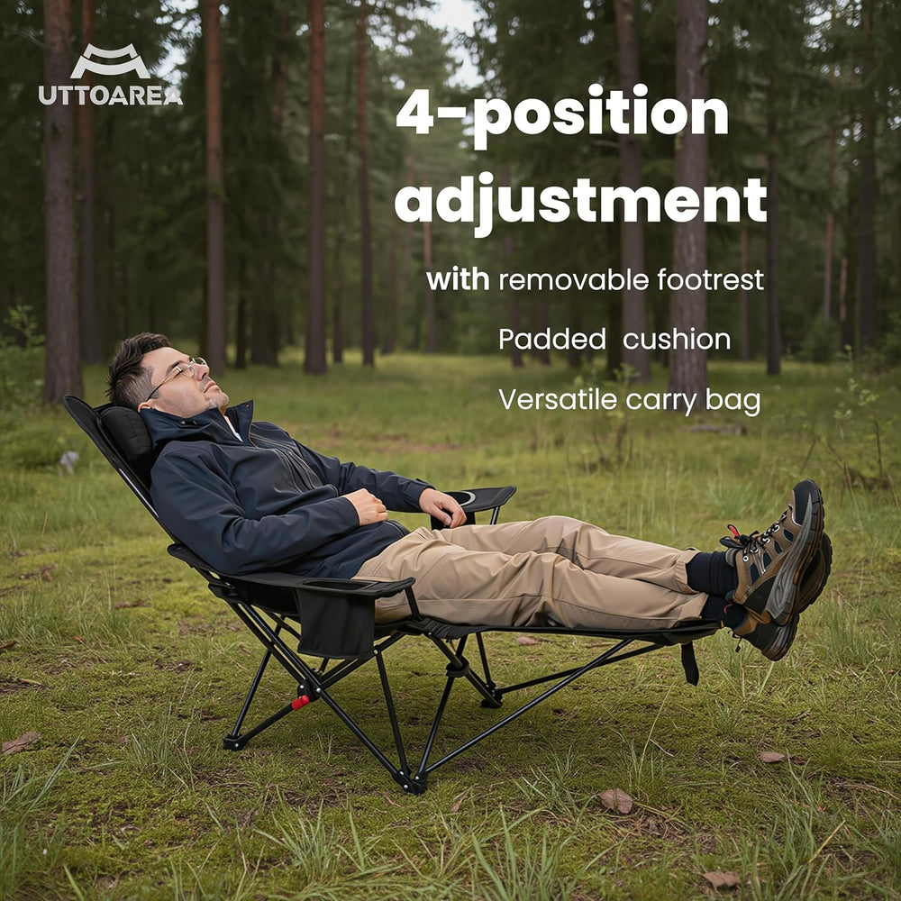 Portable Reclining Camping/Lounge Chair for Outdoor (1, Black) | Soft Cushion...