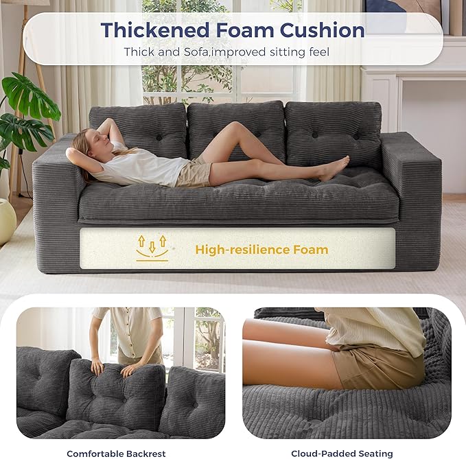 MAXYOYO 79" Loveseat Sofa Couch for Small Spaces, Upholstered Boneless Cloud Couch for Apartment Bedroom, 2-Seater Love Seat Floor Modern Sofa with Pillows, No Assembly Required, Dark Grey