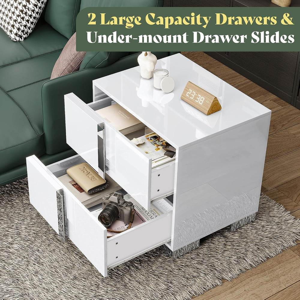 AMERLIFE Modern Nightstand, 23.6" End Table with 2 Drawers, White | Beds...