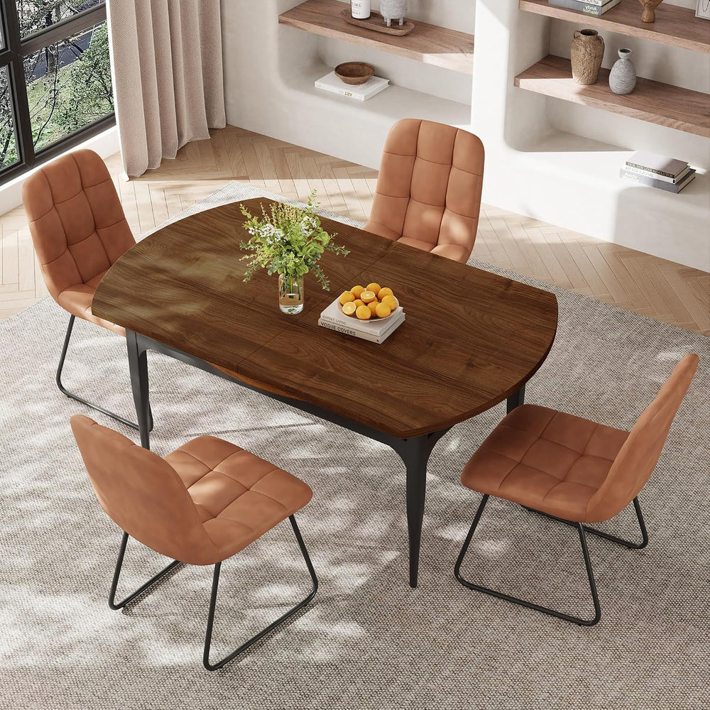 HIPIHOM 55‑Inch Extendable Dining Table Set with 4 Upholstered Chairs and Met...