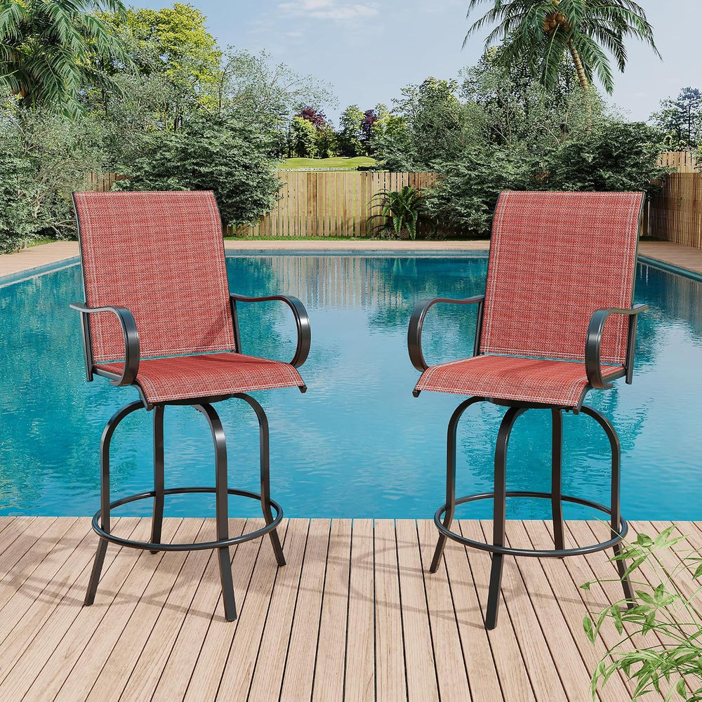 2 Piece Outdoor Swivel Bar Stools, All-Weather Bar Height Patio Chairs with H...