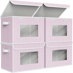 Univivi Fabric Foldable Storage Boxes [4-Pack] Large Collapsible Stackable Storage Bins with Lids, Closet Organizers and Storage Cube Basket for Home, Office, Bedroom (Pink, 17”x 12” x 12”)