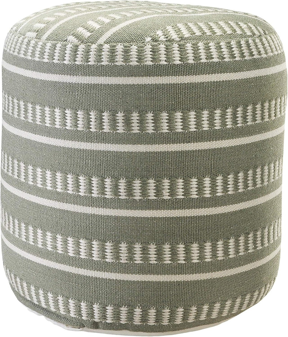 LR Home Dash and Stripe Geometric Indoor Outdoor Pouf, Green/White, 20" ...