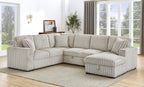 122-Inch Oversized Sectional Sleeper Sofa with Pull Out Bed,Khaki | Plush Corduroy U Shaped Modular Couch Gifts for Men Women, Storage Chaise Lounge and USB Charging Port,6 Seat Sectional Couch