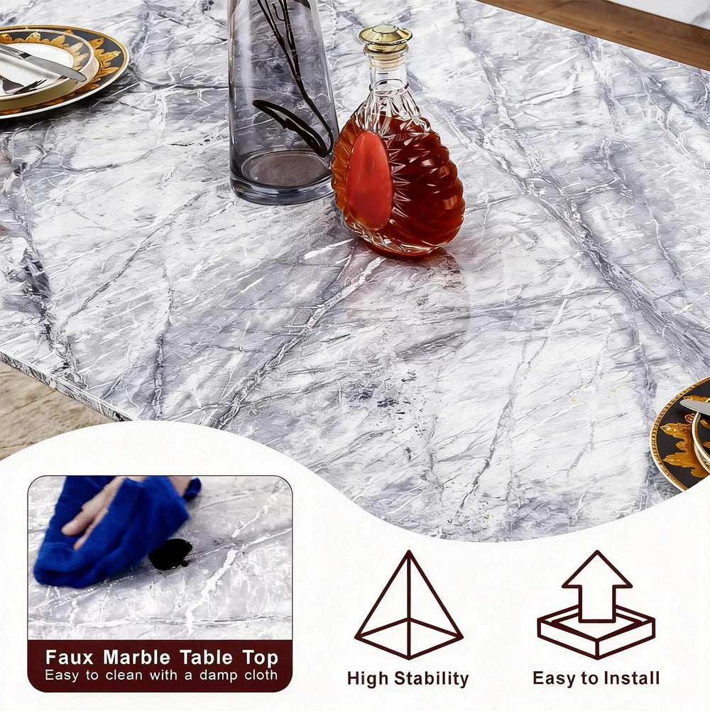 70" Rectangle Faux Marble Luxury Grey Dining Table for 6-8 People, Moder...