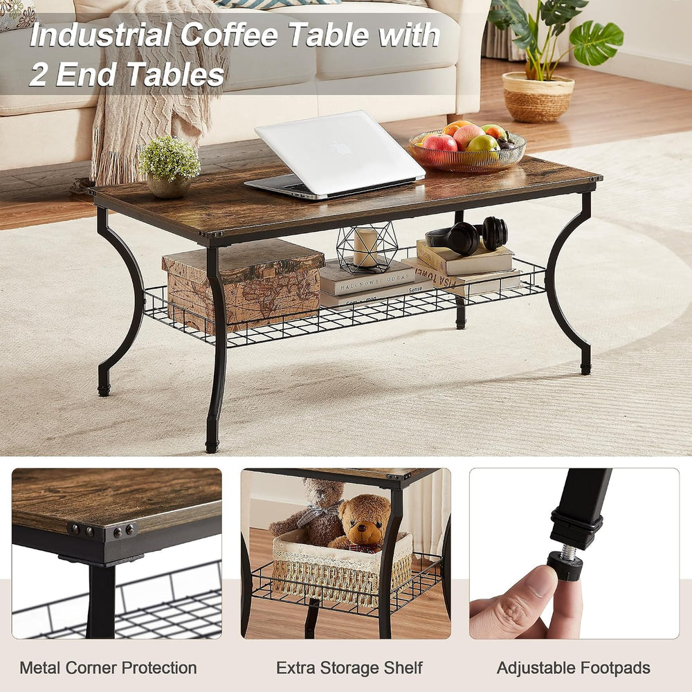 VECELO 3 Pieces Living Room Table Sets, Coffee and End Tables with Open Stora...