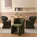 NORDICANA Barrel Dining Room Chairs with Arms, Faux Fur Accent Chairs Set of 4, for Kitchen, Living Room, Upholstered Armchairs, Green