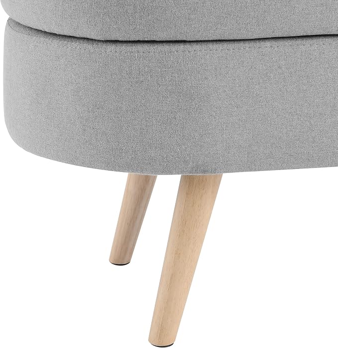 Ottoman Oval Storage Bench with Rubber Wood Legs,Linen Fabric Storage Footstool,for Bedroom, Entryway, Living Room, Grey(43.5"x16"x16")