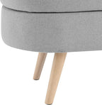 Ottoman Oval Storage Bench with Rubber Wood Legs,Linen Fabric Storage Footstool,for Bedroom, Entryway, Living Room, Grey(43.5"x16"x16")
