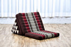 Leewadee - Comfortable Japanese Floor Mattress Used As Thai Floor Bed with Triangle Cushion, Futon Mattress Or Thai Massage Mat, 67 x 21 inches, Brown Red | Floor & lounge cushion for relaxing, reading & TV - for meditation & yoga, firm & stable