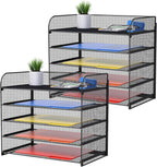 2 Pack Legal/A4/Letter Size Desk Paper Organizer Desktop File Organizer Document Sorter, 5 Tier Mesh Letter Tray File Folder Holder Office Accessories Organization