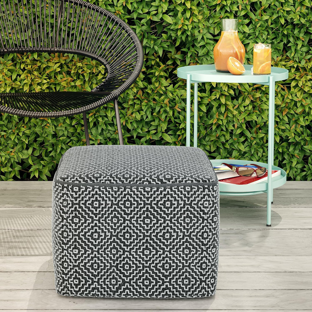 SIMPLIHOME Brody 18" Wide Square Pouf in Distressed Black Vegan Leather ...