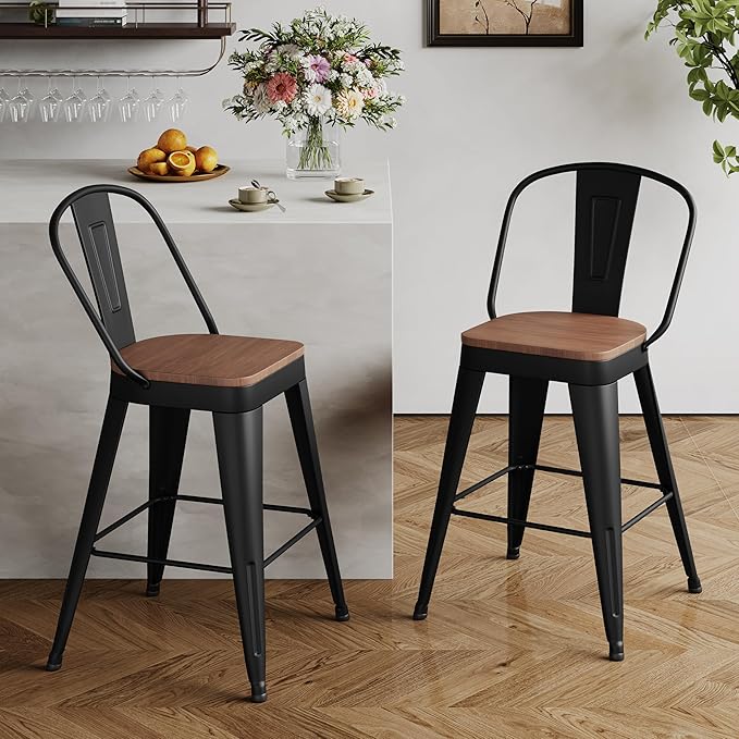 Andeworld Metal Bar Stools Set of 2, 24 inch Counter Height Barstools with Ba...