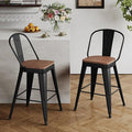 Andeworld Metal Bar Stools Set of 2, 26 inch Counter Height Barstools with Backs Farmhouse Modern High Back Bar Stools with Larger Seat Kitchen Dining Bar Chairs,Matte Black