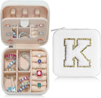 Parima Christmas Stocking Stuffers Gift for Teenage Girls Women, Travel Gifts, Small Gifts, Cute Travel Jewelry Cases Small Jewelry Box | Letter K, White