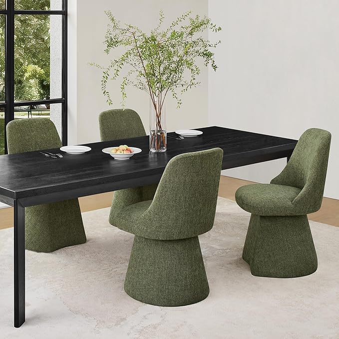 Swivel Dining Chairs Set of 4, Upholstered Mid Century Modern Deskchair with High Back, Linen Fabric Kitchen Chairs for Dining Room, Bedroom, Dressing Room, Green
