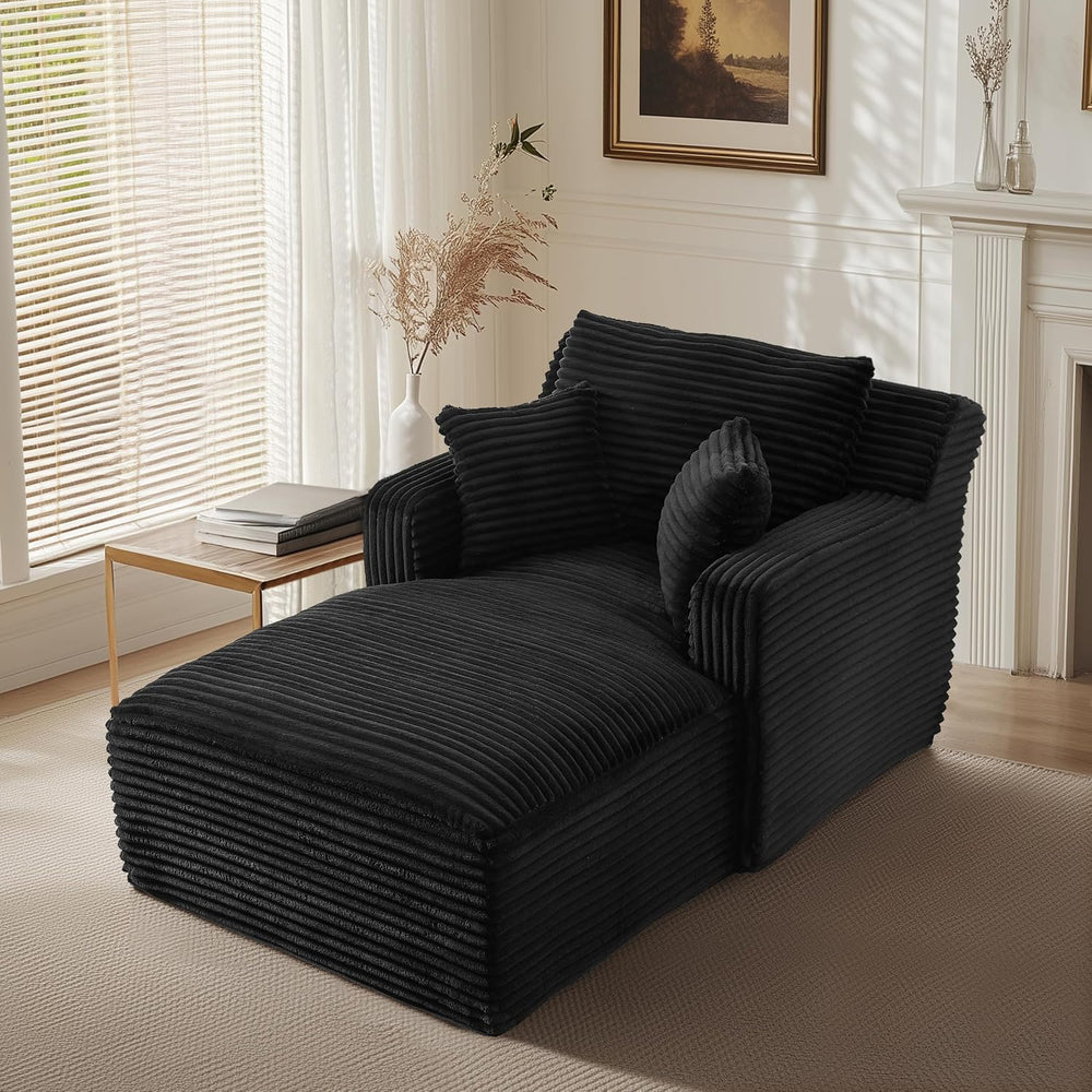 KEIKI 65.4" Oversized Corduroy Chaise Lounge, No Assembly Reading Chair ...