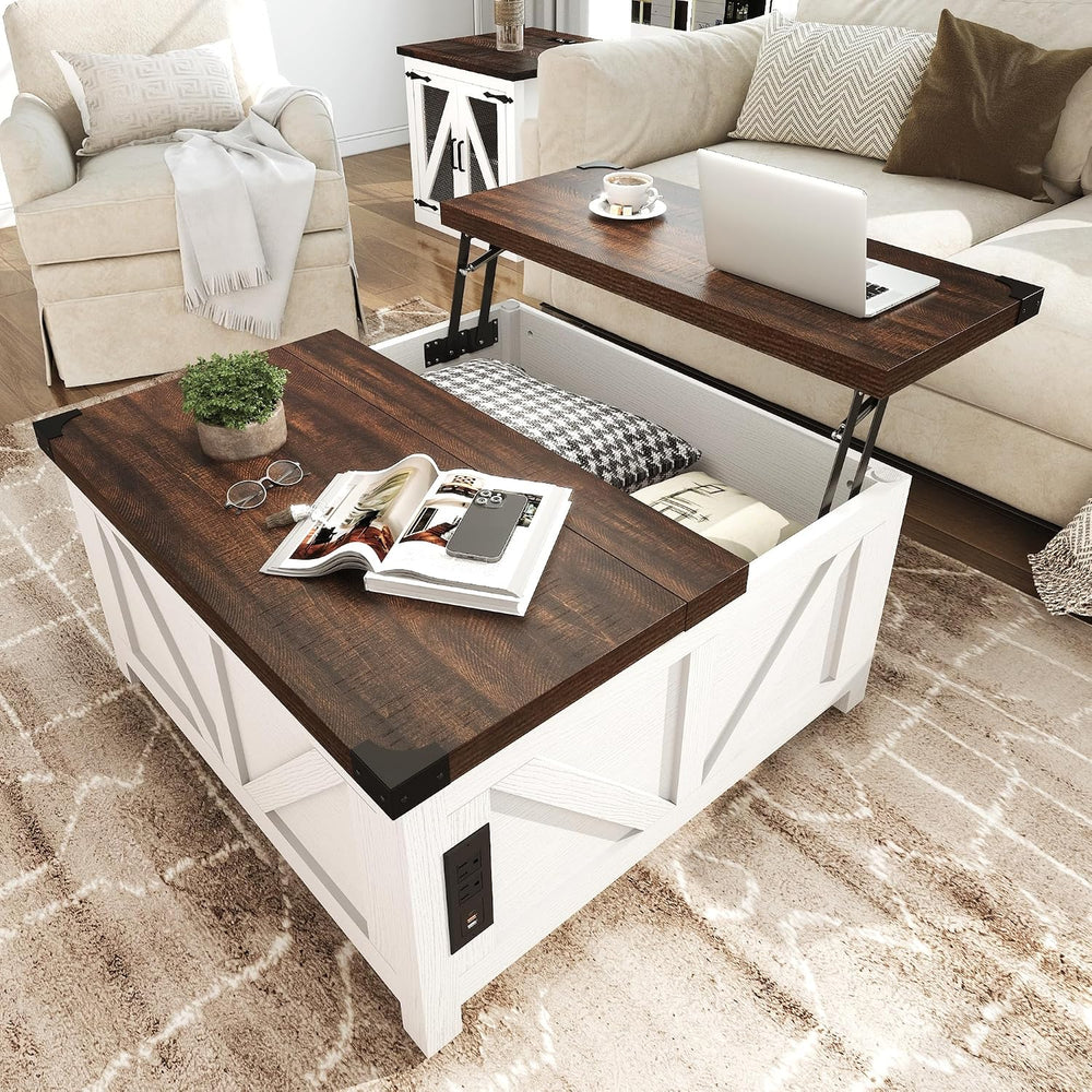 jimeimen Farmhouse Lift Top Coffee Table with Storage, Wood Square Center Tab...