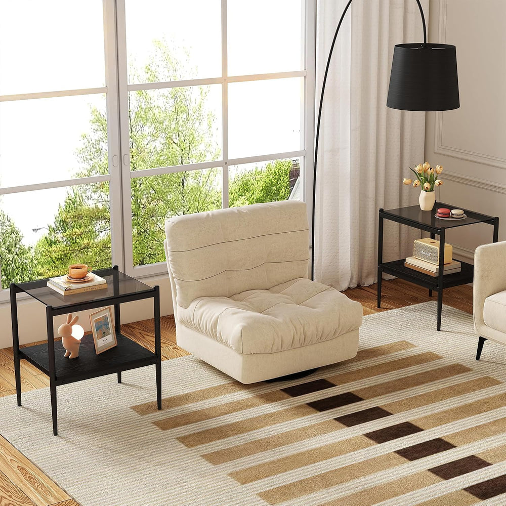 Modern Glass End Table, Tempered Glass Top, Sofa Side Table with MDF Storage ...