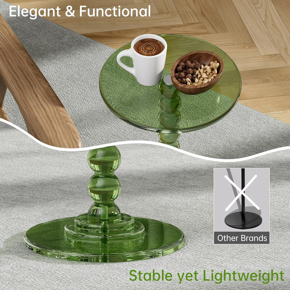 Acrylic Side Table, End Table Round Top with Solid Post for Living Room, Bedr...