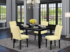 East West Furniture DUAB5-BLK-73 5 Piece Dining Room Table Set Includes a Rectangle Kitchen Table and 4 Eggnog Faux Leather Parson Dining Chairs, 36x60 Inch, Black