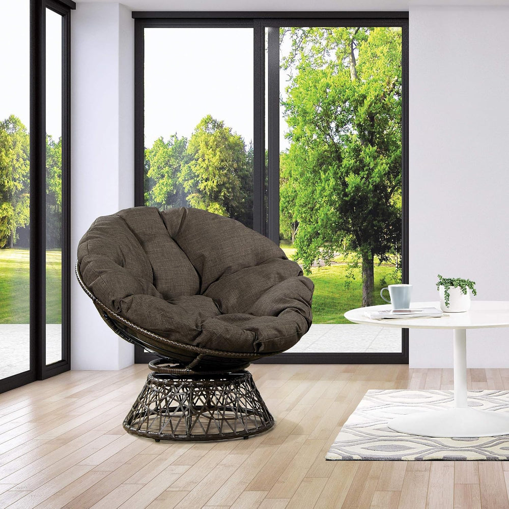 OSP Home Furnishings Wicker Papasan Chair with 360-Degree Swivel, Brown Frame...