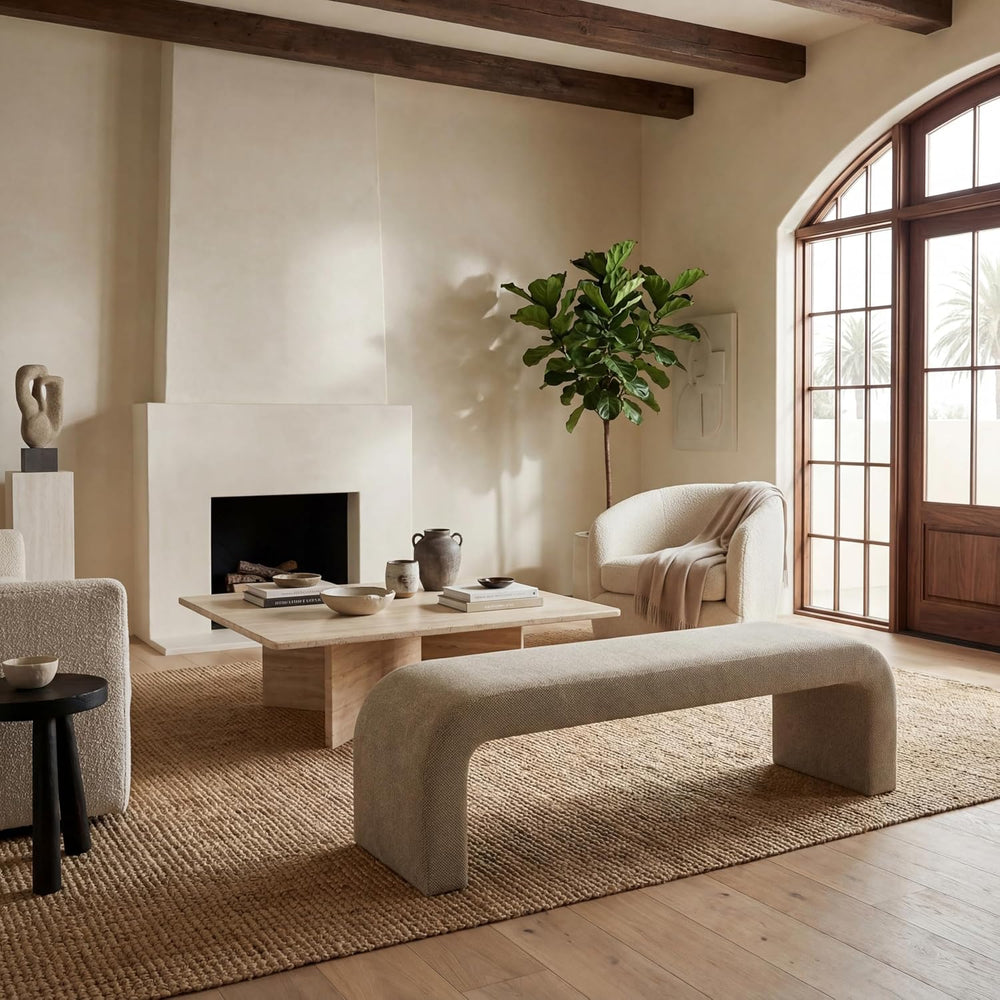 SAFAVIEH Couture - Caralynn Brown Chenille Curved Waterfall Upholstered Bench...