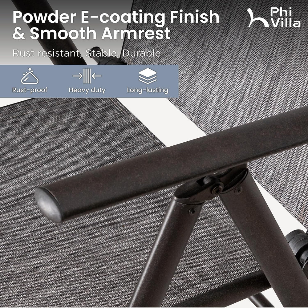 PHI VILLA Outdoor Folding Dining Chairs Set of 4, Adjustable Backest, Grey