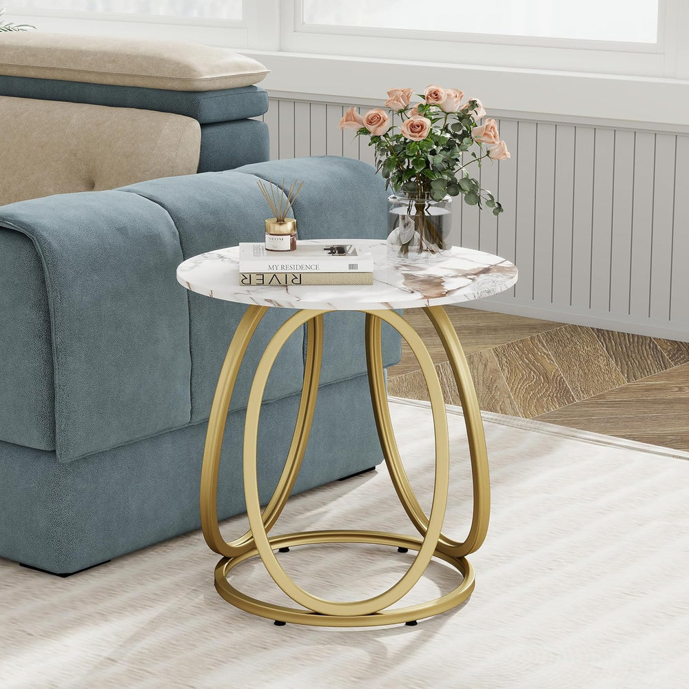 O&K FURNITURE Gold Side Table Living Room, Round End Table with Marbling ...