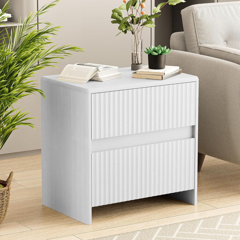 White Nightstand Set of 2, 23" Wood Bedside Table with 2 Storage Drawers, Modern Night Stand for Bedroom, Office