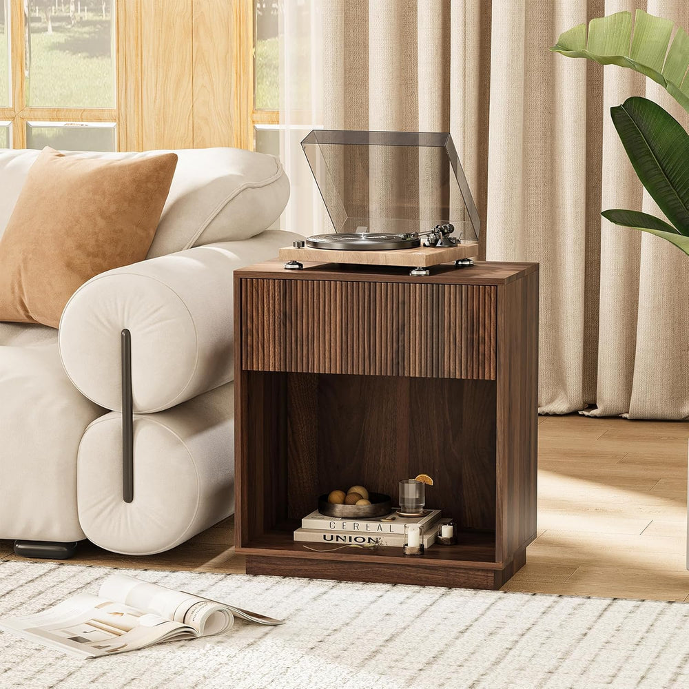 Fluted Nightstands Set of 2, Modern Bedside Table with Storage Drawer and Ope...