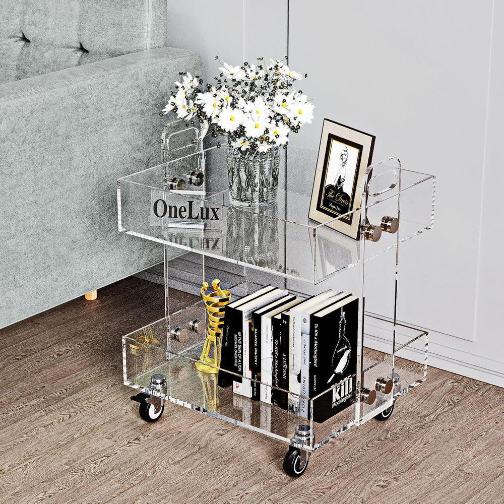 ONELUX (Flat Packed) Original Acrylic Side Table,Clear Table with Wheels,Acry...