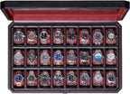 ROTHWELL 24 Slot Watch Case with Lock – Luxury Watch Box to Display and Organize Your Collection | Real Glass Top | Premium Storage for Collectors (Black/Red)