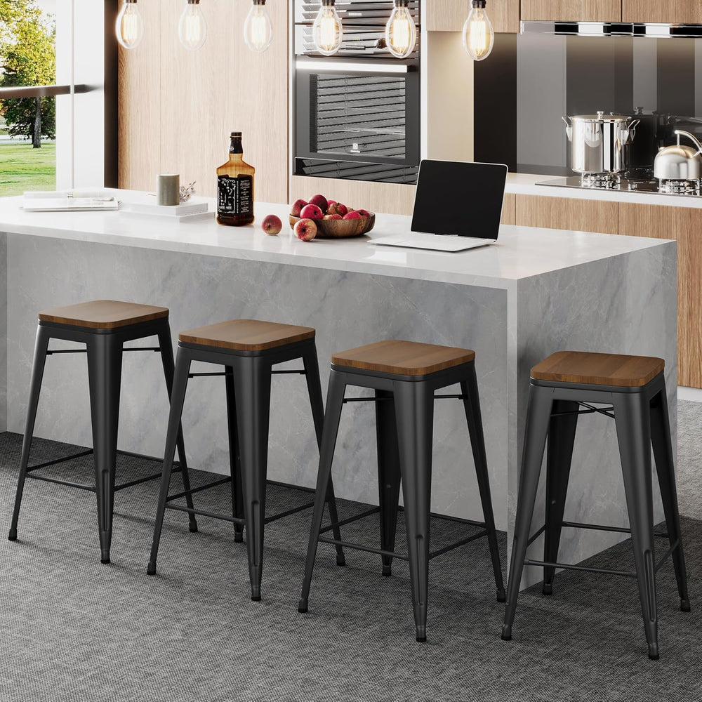 Alunaune 30" Metal Bar Stools Set of 2 Stackable Counter Height Barstool...