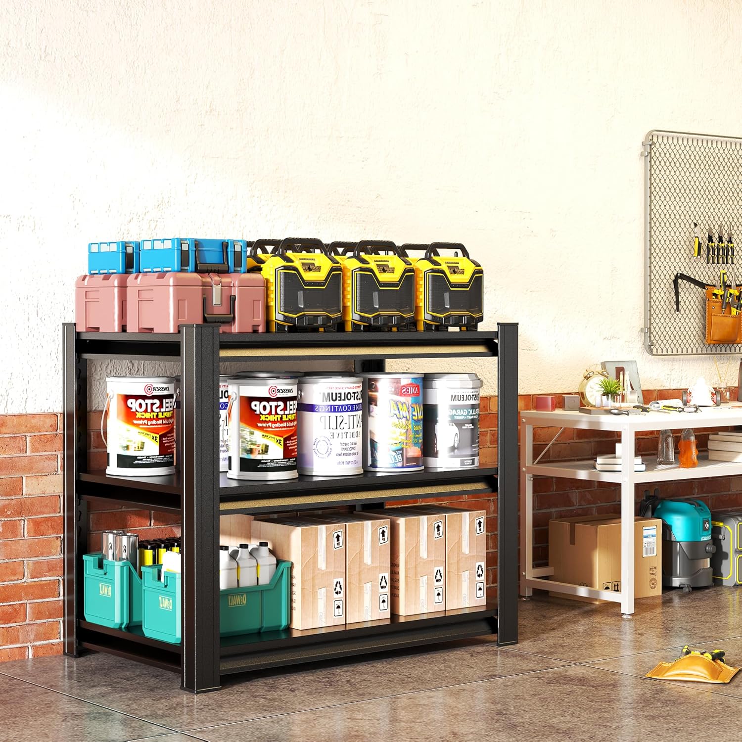 Heavy Duty Garage Shelving, Metal Storage Shelves, 3 Tier Adjustable Storage Shelves, Metel Shelving, Industrial Utility Rack for Garage, Warehouse, Workshop,31.5" H×34" W×18" D