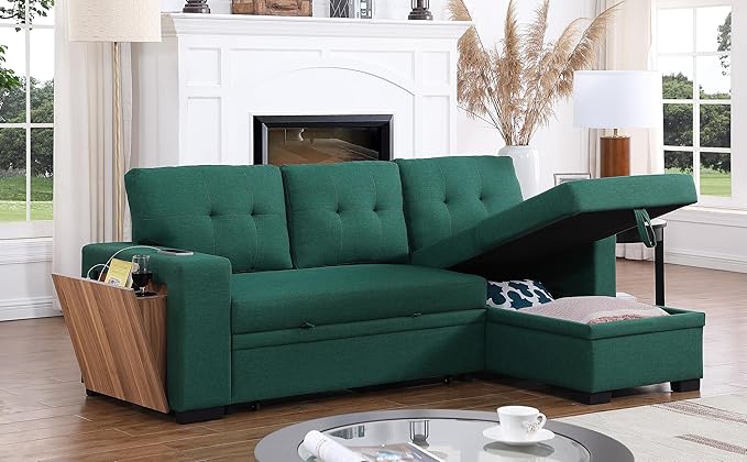 Devion Furniture Garisa 4-in-1 Convertible L Shaped Couch with Pull Out Bed and Storage, Sectional Sleeper Sofa with Reversible Chaise for Living Room, Apartment, Bedroom, Office