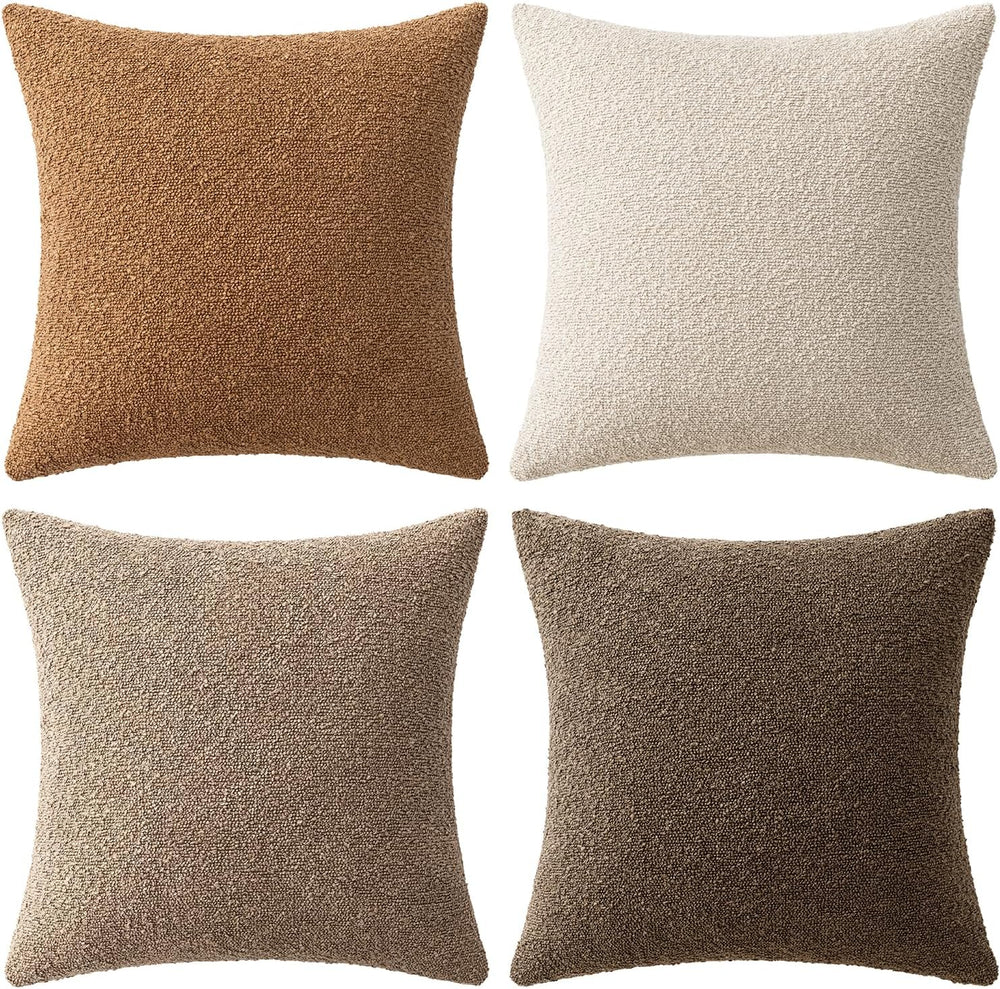 MIULEE Fall Decorative Boucle Throw Pillow Covers 20x20 Brown Set of 4