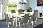 East West Furniture LGDR7-LWH-07 7 Piece Modern Dining Table Set Consist of a Rectangle Wooden Table with Butterfly Leaf and 6 Gray Linen Fabric Parson Dining Chairs, 42x84 Inch, Linen White