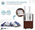 AdirOffice Adir Blue Print Storage Organizer - Mobile Roll File Cart, Construction Plan Holders, Blueprint Cabinet with Wheels, Roll Files Storage for Office and Home (20 Slots, Mahogany)