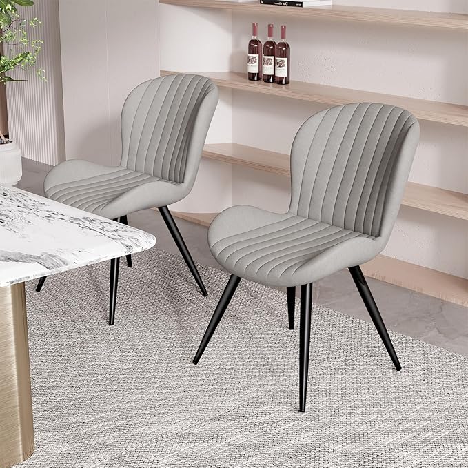 Nalupatio Dining Chairs Set of 2, Modern Dining Room Chairs Comfy Backrest Thick Upholstered Kitchen Chairs 19IN Height with Metal Legs Grey