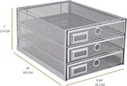 Annova Desk Organizer Wire Mesh 3 Tier Sliding Drawers Paper Sorter/Multifunctional/Premium Solid Construction for Letters, Documents, Mail, Files, Paper, Kids' Art Supplies (Silver)