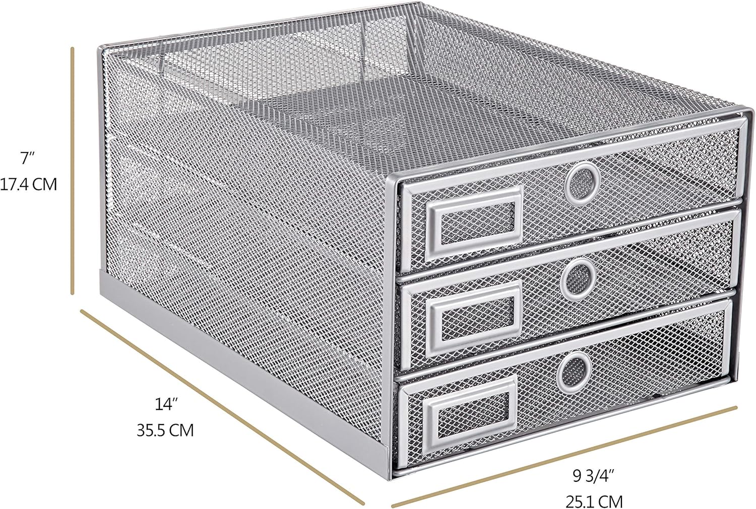 Annova Desk Organizer Wire Mesh 3 Tier Sliding Drawers Paper Sorter/Multifunctional/Premium Solid Construction for Letters, Documents, Mail, Files, Paper, Kids' Art Supplies (Silver)