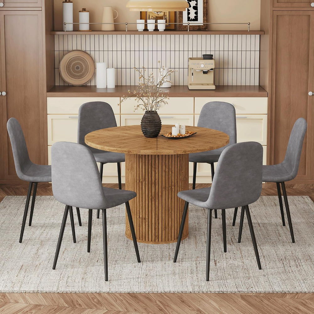 42" Round Dining Table Set for 6, Kitchen Table Chairs Set of 6 with Sto...