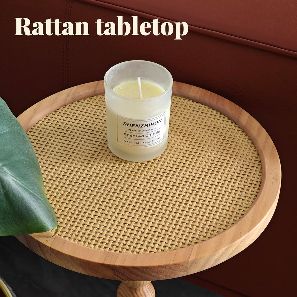 COVLON Solid Wood Drink Table, Small Pedestal Side Table for Small Spaces, Ro...