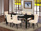 East West Furniture LGDA7-BLK-32 7 Piece Kitchen Table Set Consists of a Rectangle Dining Table with Butterfly Leaf and 6 Polyester Fabric Padded Chairs, 42x84 Inch, Black