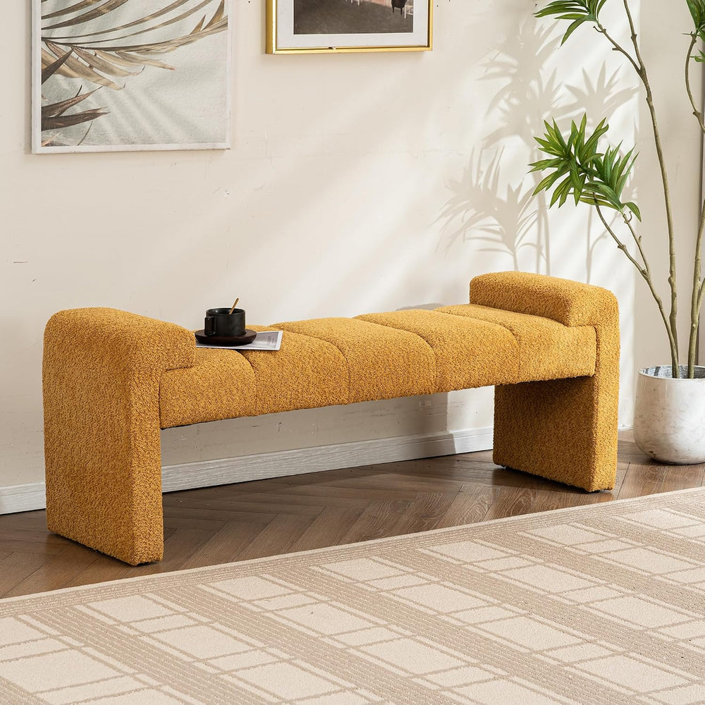 Boucle End of Bed Bench Upholstered Modern Bedroom Bench Channel Tufted Windo...